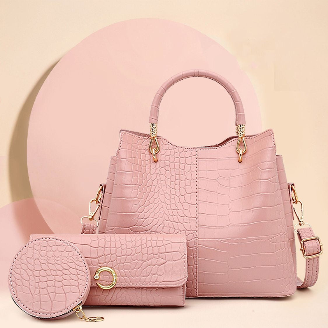 “Flair” Pink 3-piece Handbag Set